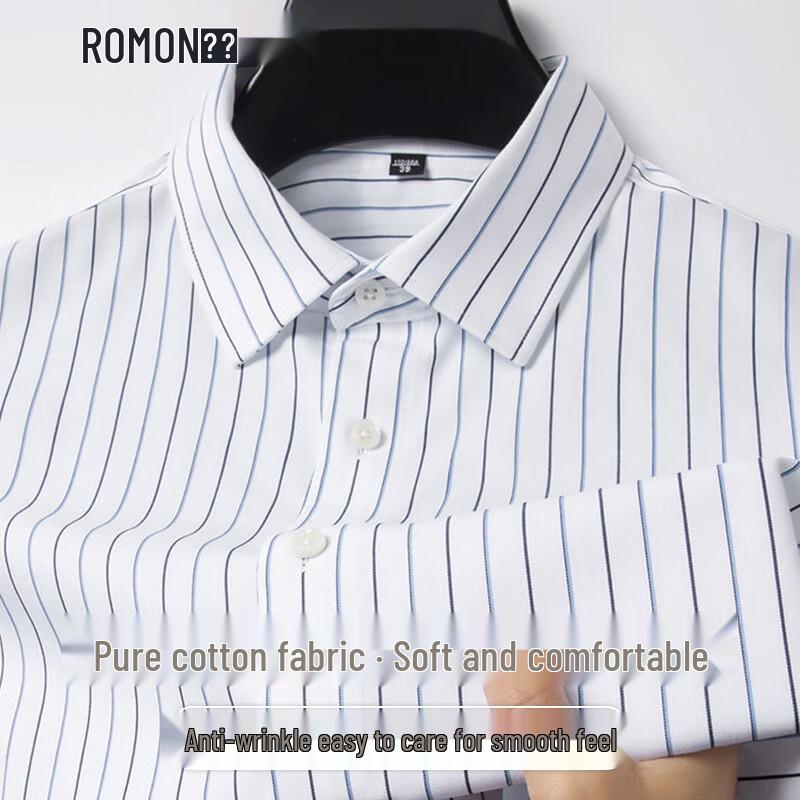 ROMON Men s Summer Striped Pure Cotton Short-Sleeve Shirt 38