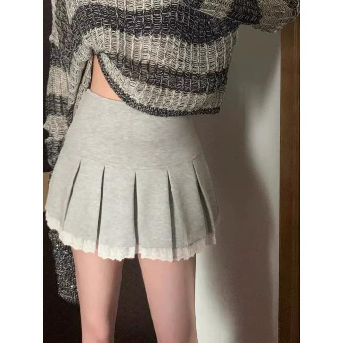 

Patchwork High-Waist Pleated Skirt - Autumn Collection: Slimming, Anti-Exposure Style XL (suggested 120-135 jin) сірий колір