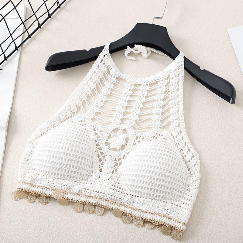 Bohemian Hollow Knit Halter Neck Camisole - Sexy Beach Resort Women's Tank Top