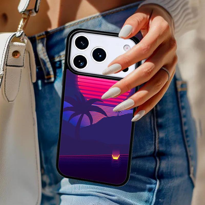 80s Retrowave Neon Palms Tree soft Phone Case For iPhone 17 Air 14 15 13 12 Max Cover For Apple 15 16 16e 11 Pro Max Plus Coque