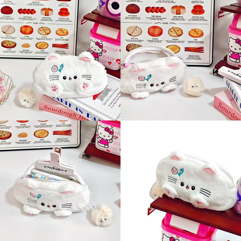 Katzen-Plüsch-Federmäppchen für Mädchen mit großem Fassungsvermögen und schönem Design für Schule und Reisen