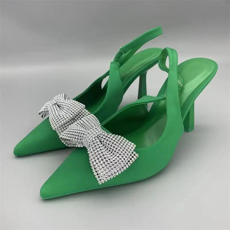 

Black high heels women s slim heels 2024 summer niche design sexy rhinestone bow sandals toe shoes