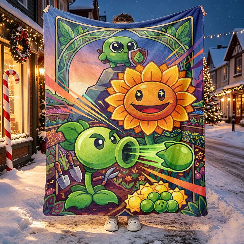 Plants VS Zombies Pattern Blanket for Home Decoration, Bed, Sofa, Car Travel, Camping, Suitable for All Seasons, Birthday Christmas Gift