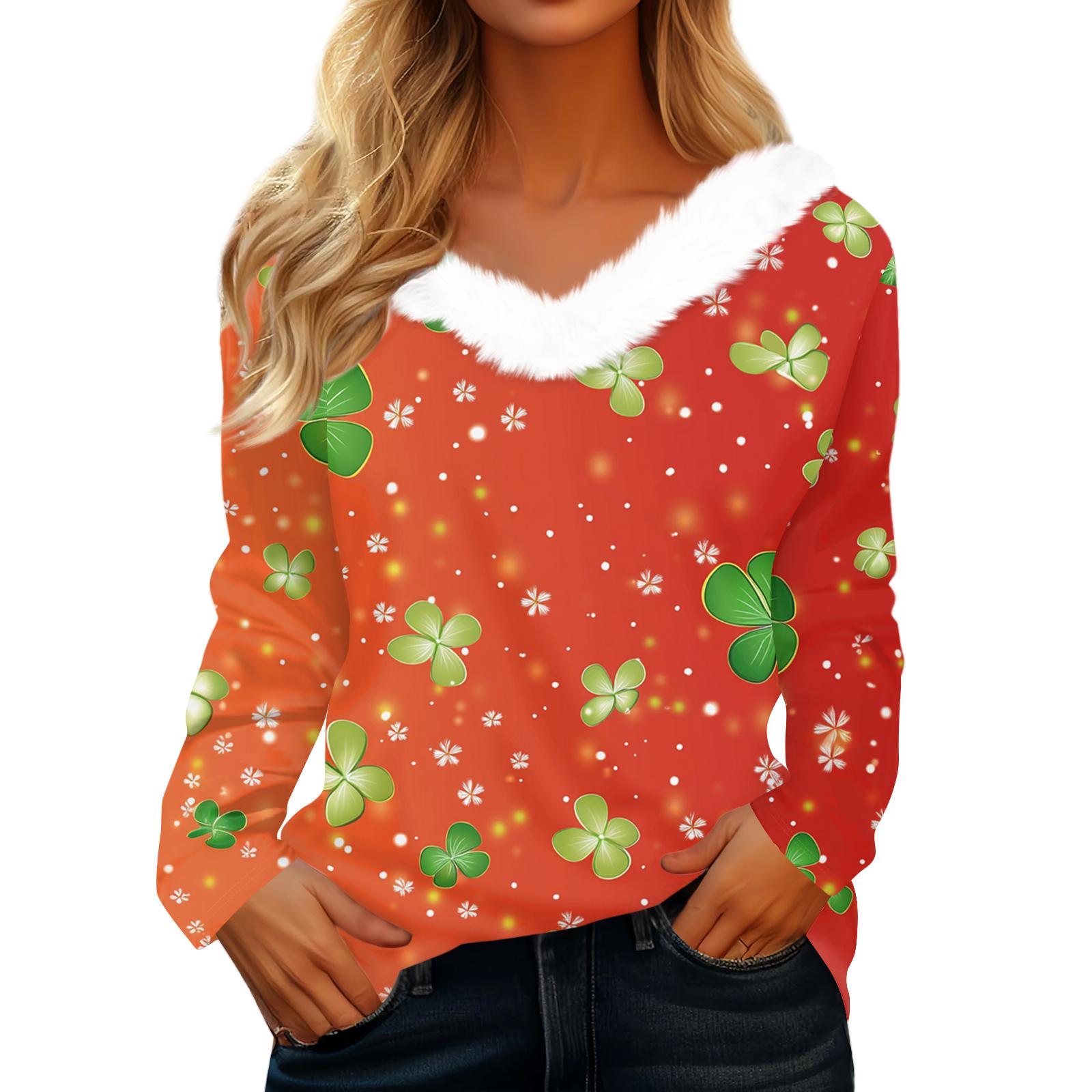 

Женская футболка с длинным рукавом и V-образным вырезом, повседневная, свободного кроя, с принтом Saint Pao XL