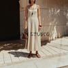 Summer New Product Women's Clothes Round Neck A- Line Hem Contrast Color Trim Sling Midi Skirt Dress 8214393