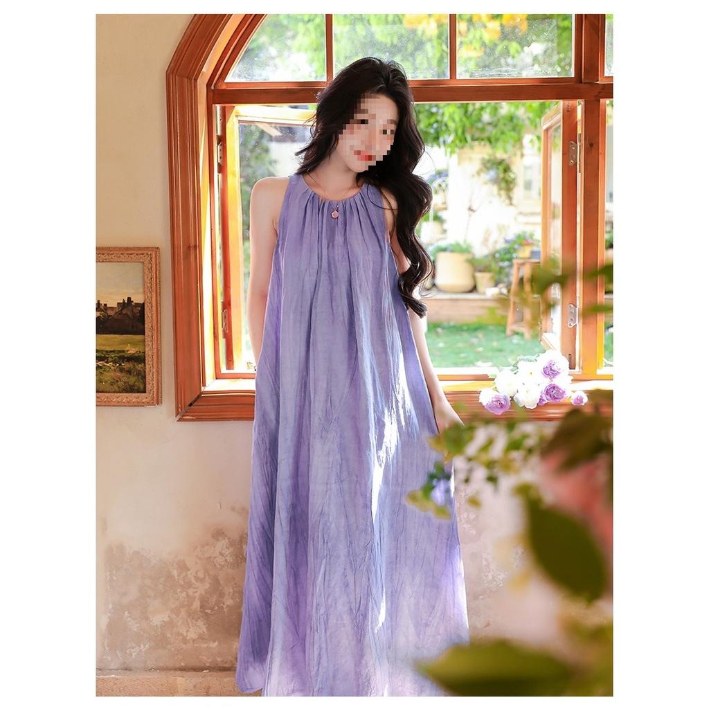 Lazy Casual Style Cotton and Linen Dress Women's Summer Loose and Thin Meat-covered Sleeveless Vest Long Skirt Gentle Vacation