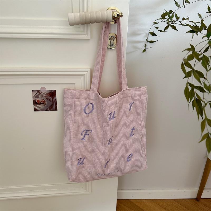 2 embroidered letters future corduroy shoulder merard color scheme handheld canvas bag women tote bag bag