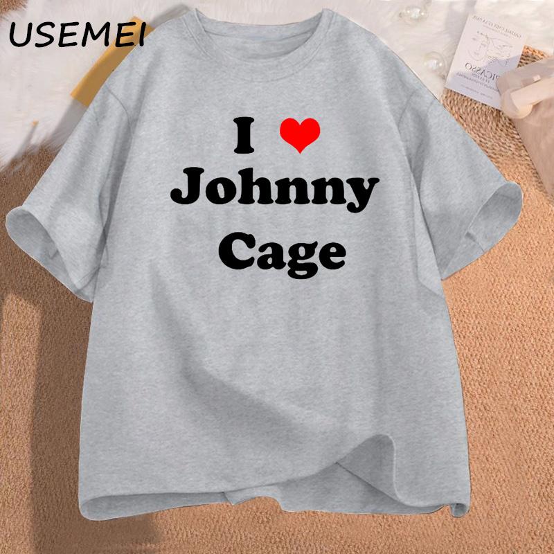I Love Johnny Cage Men's Cotton T-shirt Short Sleeves Unisex Man Clothing Streetwear Graphic T Shirts Oversized Male Clothes