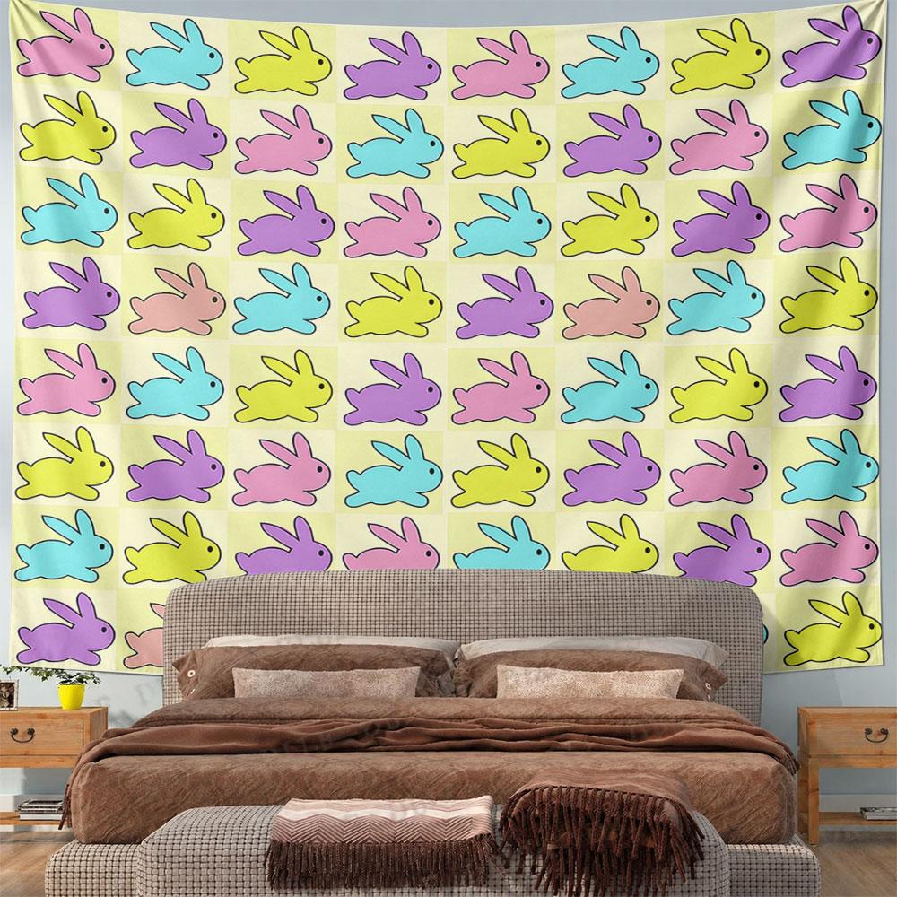 Colorful Bunny Pattern Design Pattern Wall Hanging Tapestry Decorative Tapestry Home Decor for Bedroom and Living Room