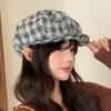 Autumn Japanese Retro Versatile Houndstooth Beret Sweet and Fashionable High End Octagonal Hat Big Head Circumference Showing Small Face