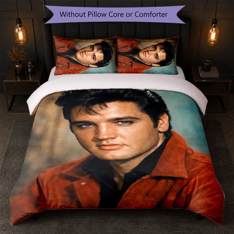 Set Copripiumino Elvis Presley 3 Pezzi 1 Copripiumino e 2 Federe Biancheria da Letto Morbida per Camera da Letto Domestica