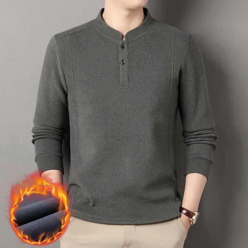 Men's Chinese Style Stand Collar Fleece Sweatshirt - Warm Long Sleeve Base Layer for Autumn/Winter