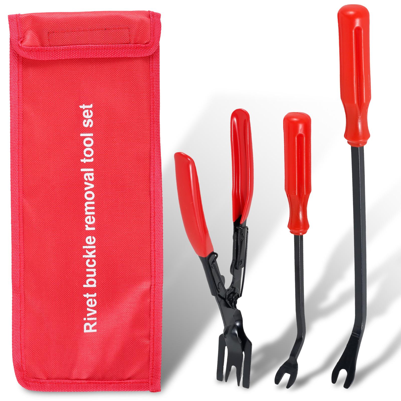 

3 шт. Набор для снятия заклепок с автомобильных зажимов, набор инструментов для снятия заклепок с автомобильной отделки, противоскользящий инструмент для ремонта приборной панели двери автомобиля красный