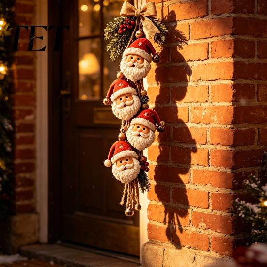 Wooden Santa Claus Ornament Hanging Ornament, Rustic Christmas Tree Decor with Gift for Kids Jute String, Farmhouse Holiday Wall Home Garden Ornaments