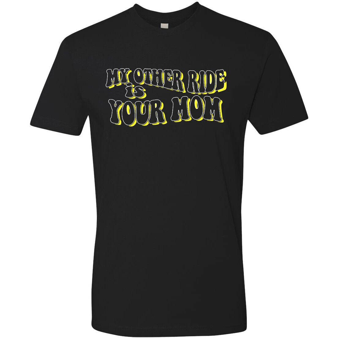 Retro Style T-shirt Novelty Design Groovy 70 s My Other Ride Is Your Mom Yellow S