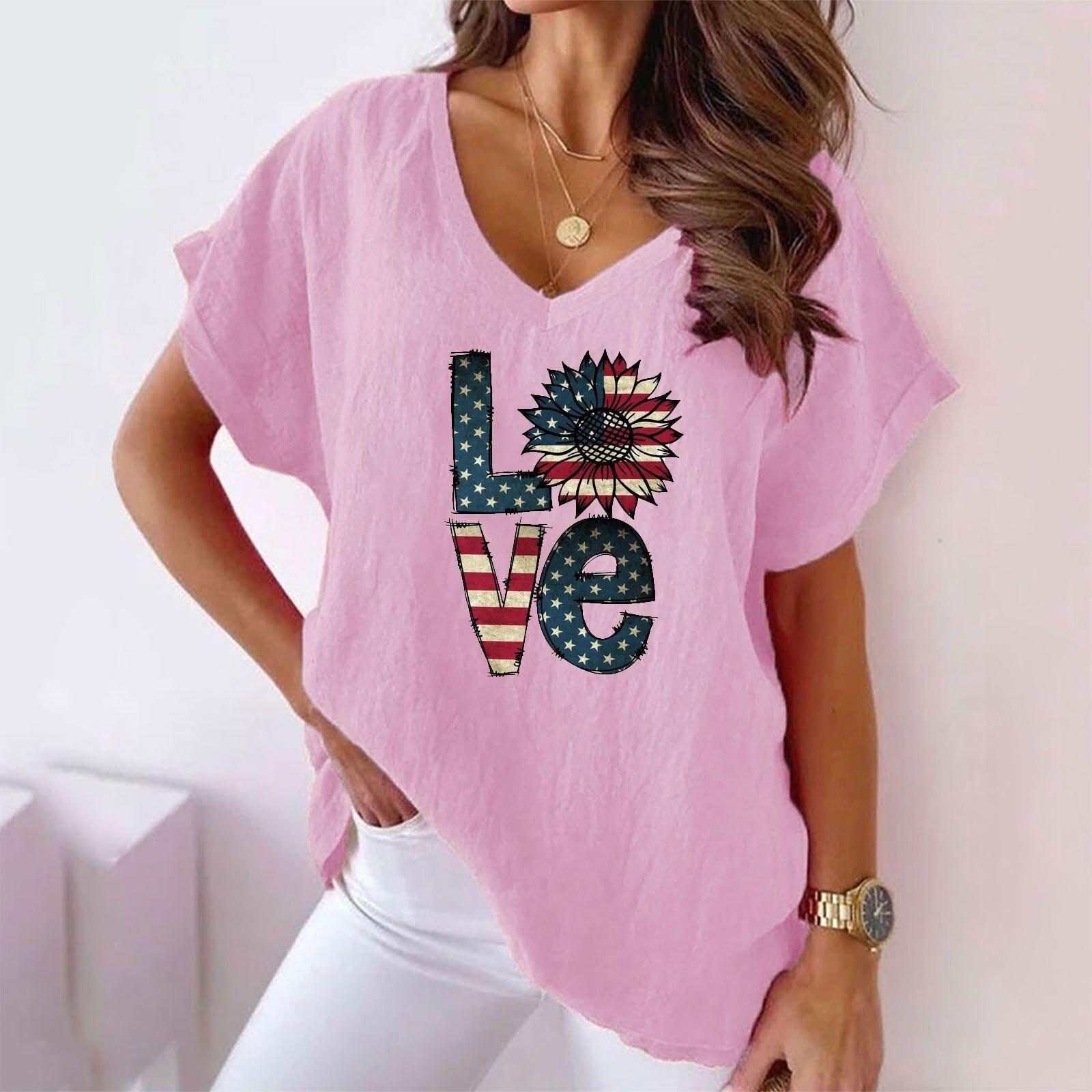 

Літня жіноча футболка з принтом 2023 р. Вільна повсякденна футболка з круглим вирізом і короткими рукавами 5XL рожевий