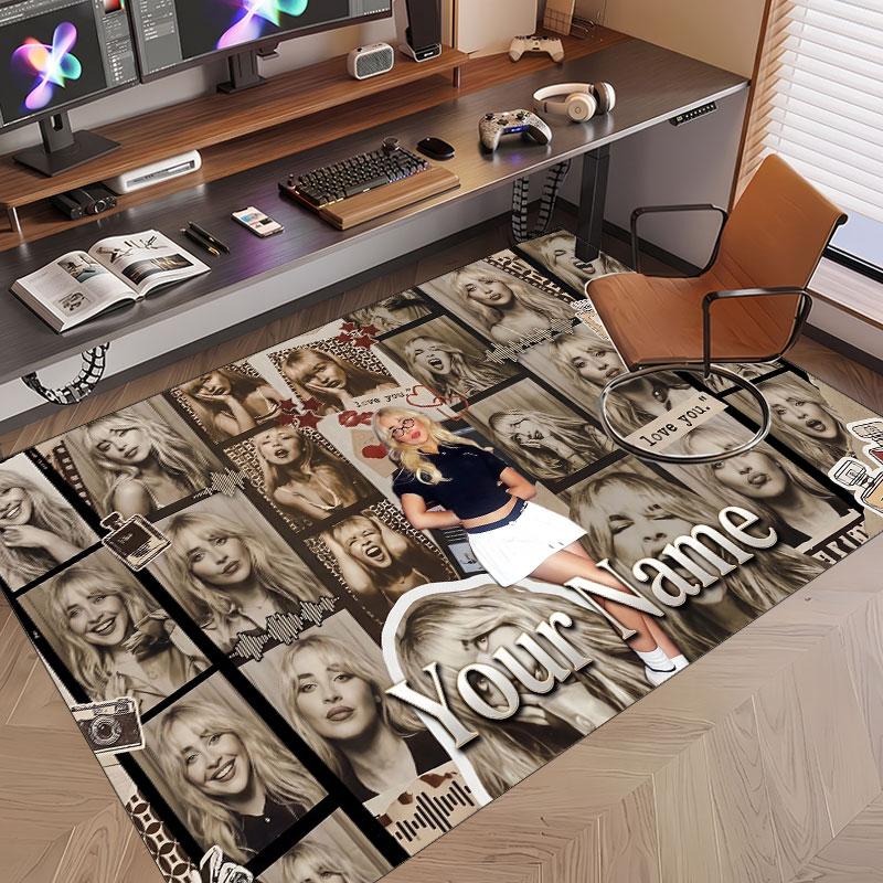 Custom Name Crystal Velvet Rug,Sabrina Carpenter Comfortable Anti Slip Floor Mat For Room Decoration