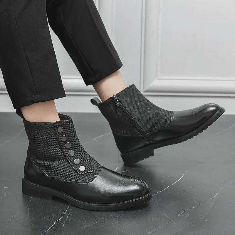 Botas Chelsea de Cano Alto Masculinas - Estilo Britânico, Abotoadura Simples, Design Martin com Acabamento Colorido