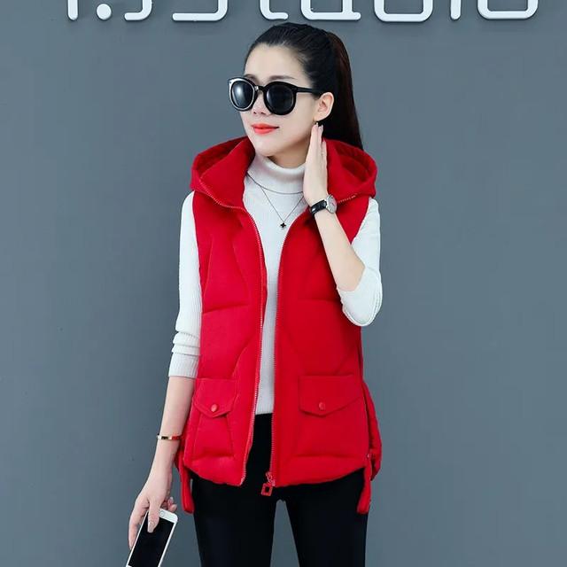 Autumn Winter Short Cotton Vest Hooded Women Jacket Sleeveless Coat Warm Ladies Winter Waistcoat