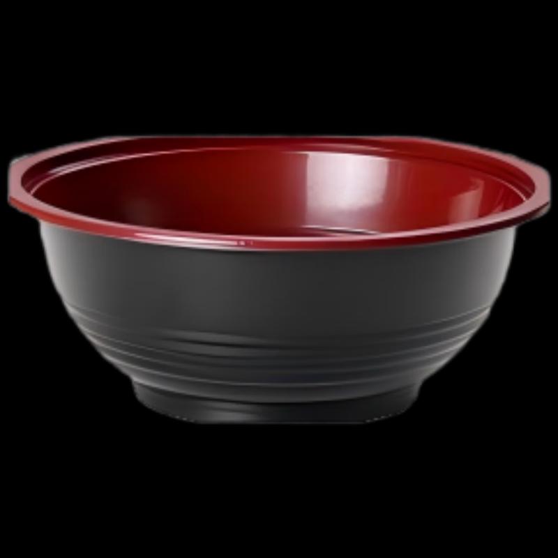 Disposable Japanese Style Red & Black Plastic Soup Bowls with Lids