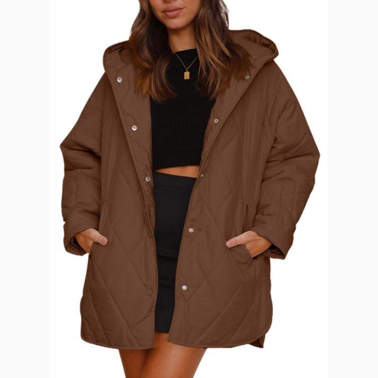 Women Casual Lightweight Jacket Hooded Diamond Autumn XS коричневый