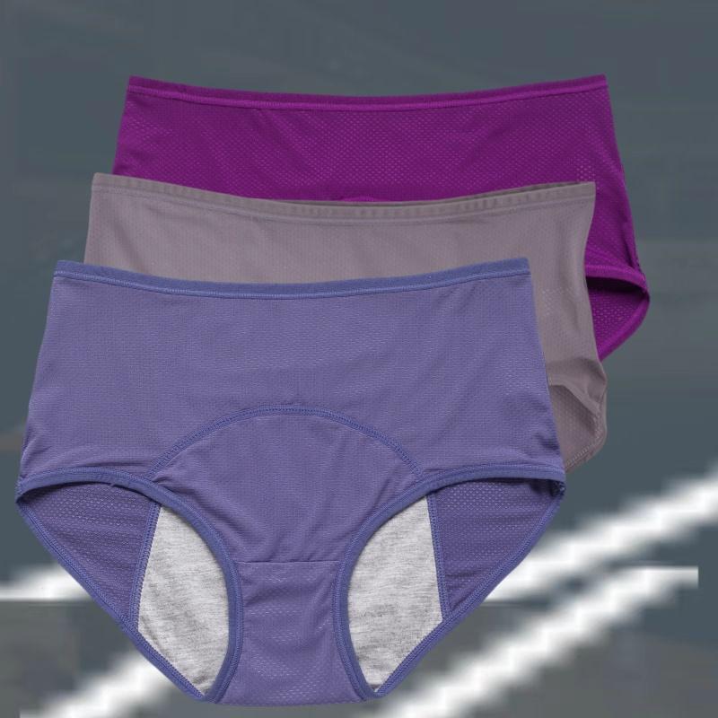 3pcs Women's Physiological Panties L-8XL Leak Proof Menstrual Comfortable Waterproof Plus Size Mid Waist Period Underwear
