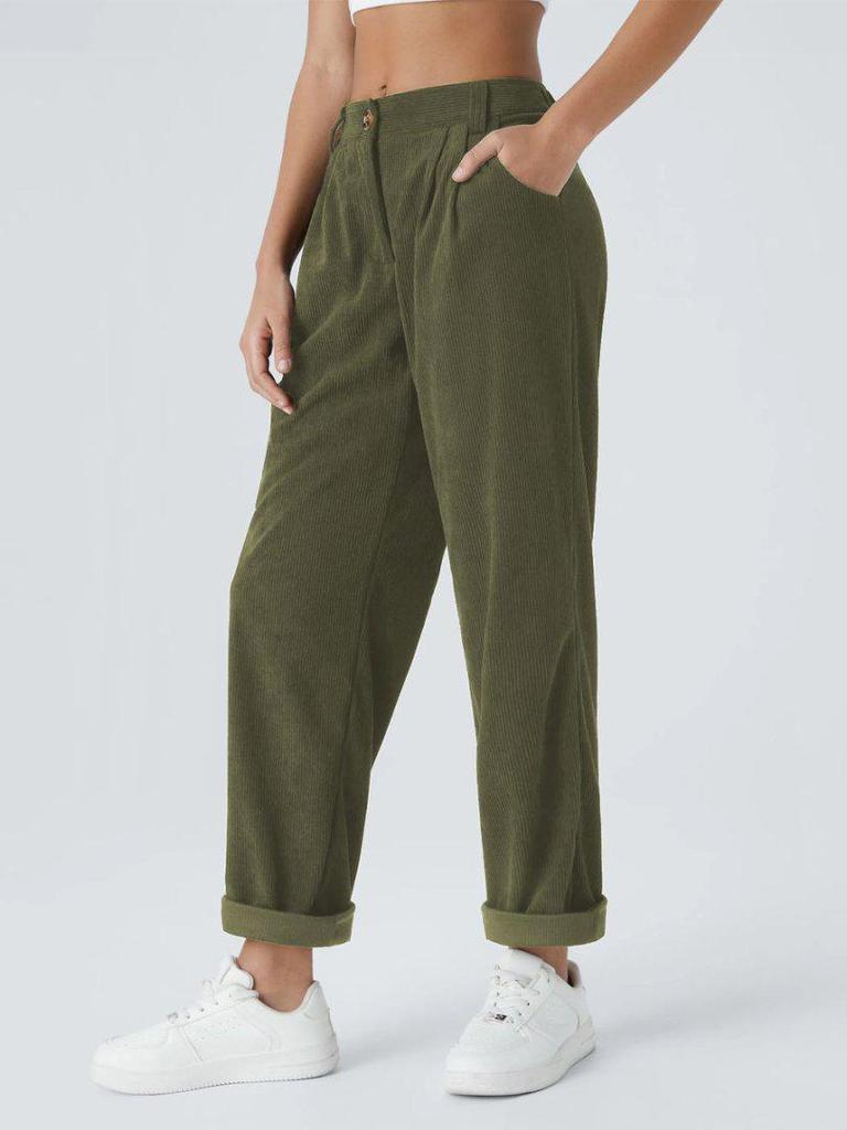 European & American Women's Autumn/Winter Corduroy Long Pants: Solid Color, Plus Velvet, Straight Leg, Loose Fit, Slimming Casual Wear