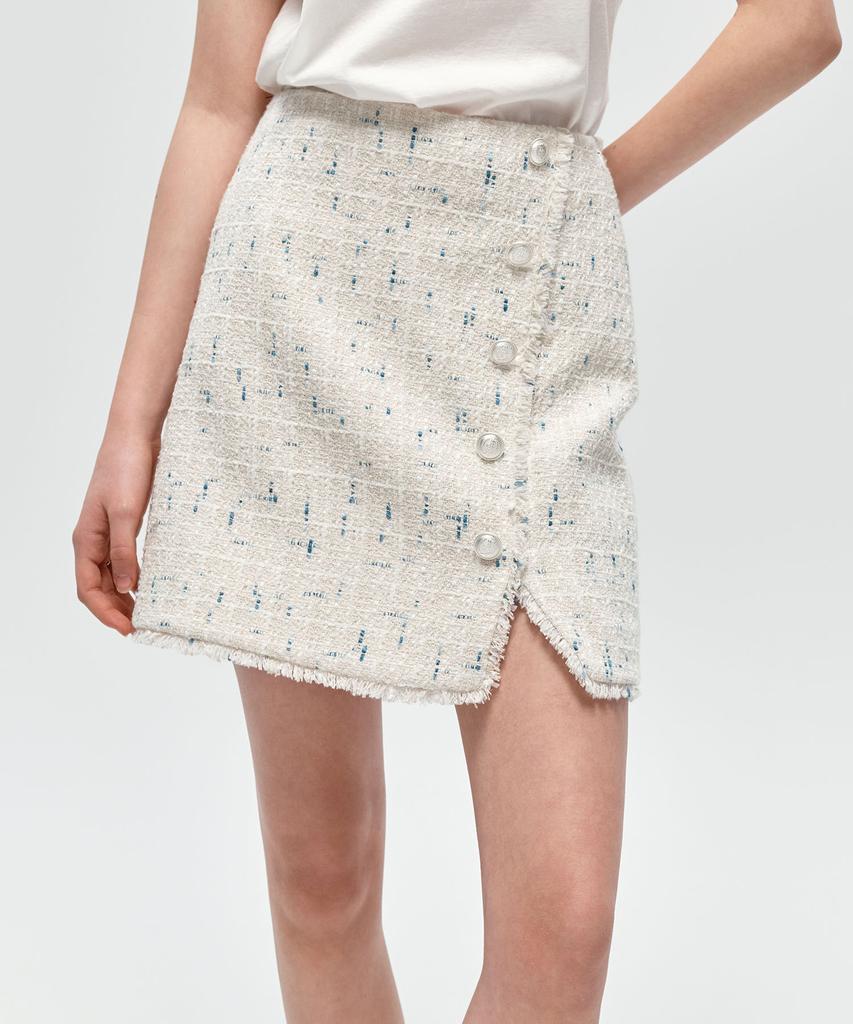 City Breeze Tweed Fringe Mini Skirt_Cream