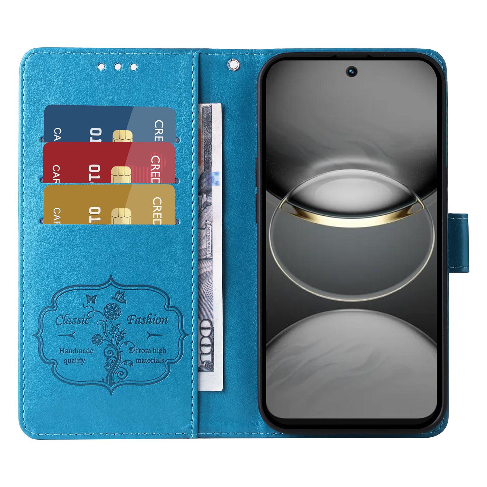 

For TECNO Spark 30 Pro 4G Leather Case Butterfly Floral Imprint Wallet Stand Cover Blue