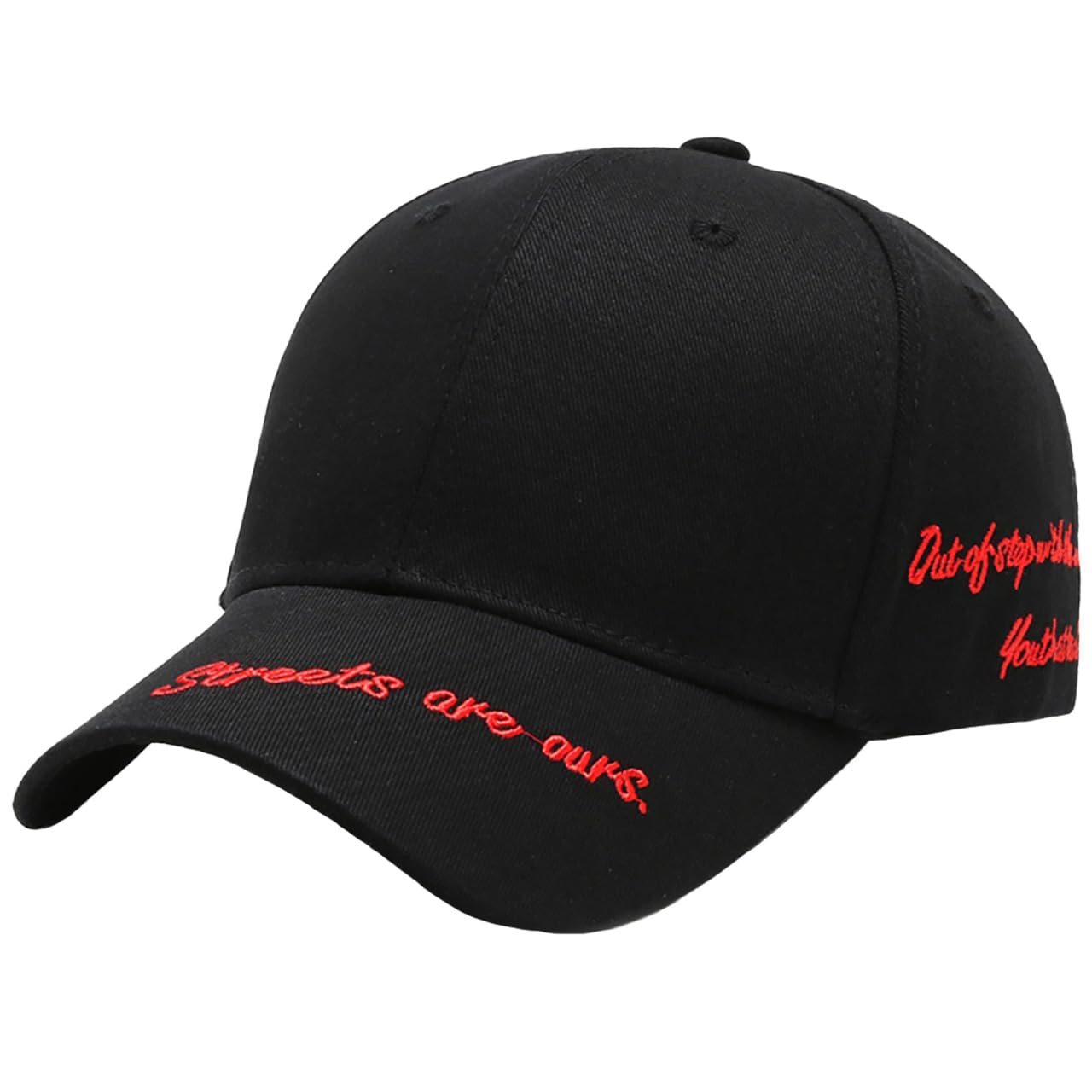 

Hat Cap Embroidered Cotton Adjustable Simple Casual Stylish Men Women CZA238 [White Fang] (Black Red)