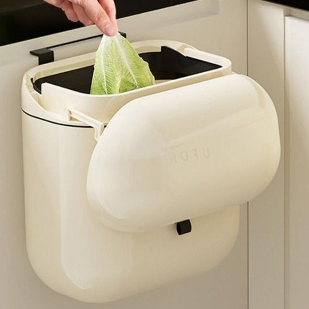 9L/12L Capacity Kitchen Trash Can Cream Colored Garbage Bin Space-Saving Waste Bin  Home Office