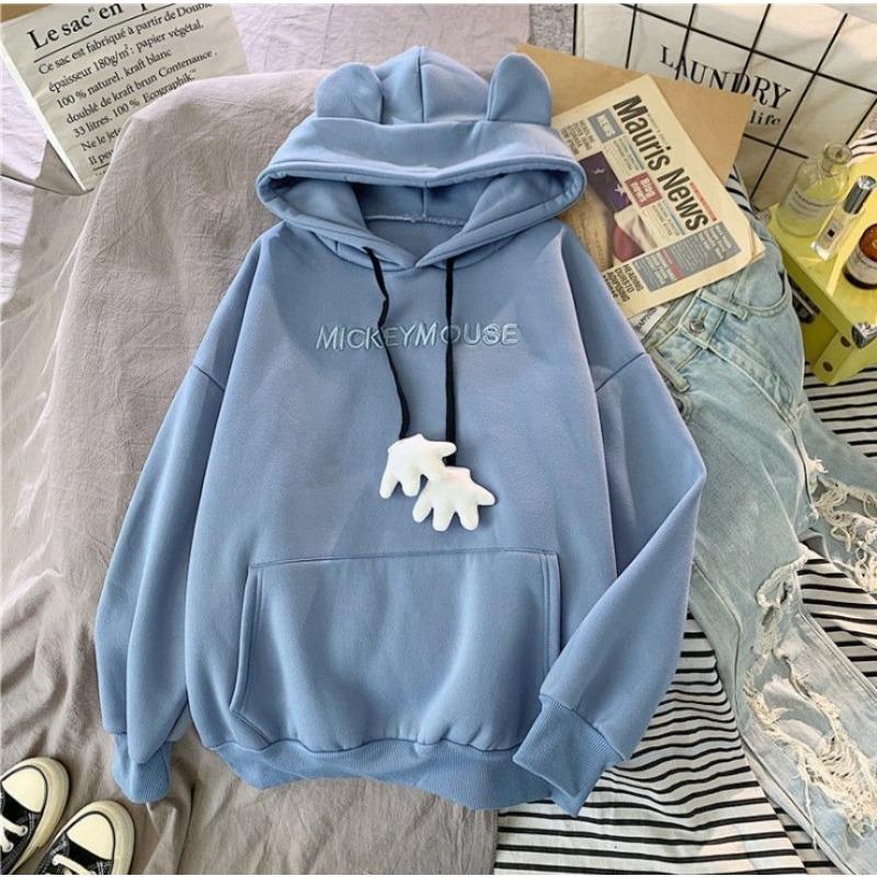 Autumn and Winter Women's Hoodie with Thick Velvet and Embroidered Letters, Women's Coat, Loose Student Hoodie