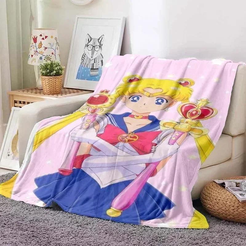 Anime Kawaii Sailor Moon Zuhause Cartoon Bedruckte Decke Picknickdecke Warmer Flanell Weich und Bequem Zuhause Reisen Geburtstagsgeschenk