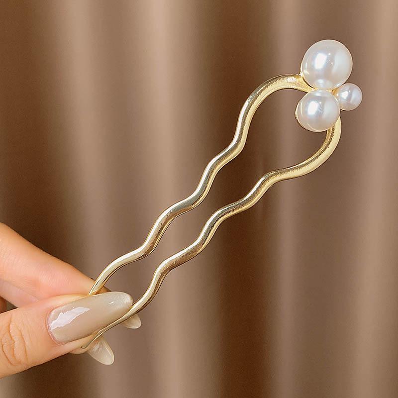 U-Shaped Fixed Hairpin with High-End Alloy Comb for Women's Updos - Ancient Style Four-Tooth Insert