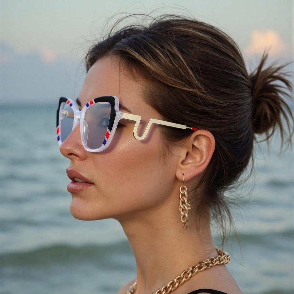 New Striped Color Blocking Anti Blue Light Glasses Butterfly Glasses Metal Frame Curved and Fashionable Eyes and Legs