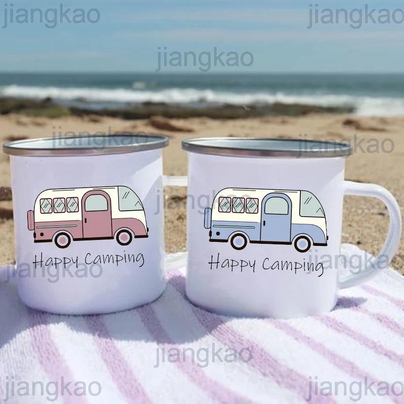 Wohnmobil Kreative Kaffeetasse Reise Teetasse Milch Wein Camping Emaille Tassen Handgemachter Griff Trinkgeschirr