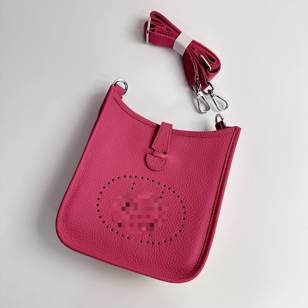 Bag Women's Leather Crossbody Bag Premium Texture First Layer Cowhide Bucket Bag Hollow Lychee Pattern Shoulder Bag