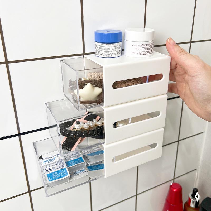 Transparent Wall-Mounted Bathroom Storage Box for Cotton Swabs, Hair Ties, Lipsticks