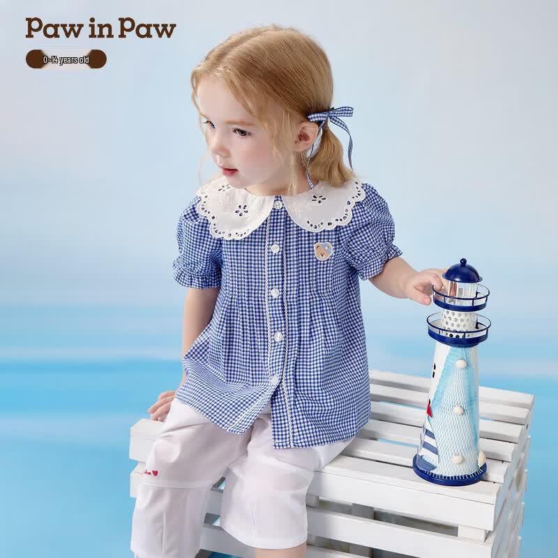 PawinPaw Girls' Plaid Bubble Gauze Shirt