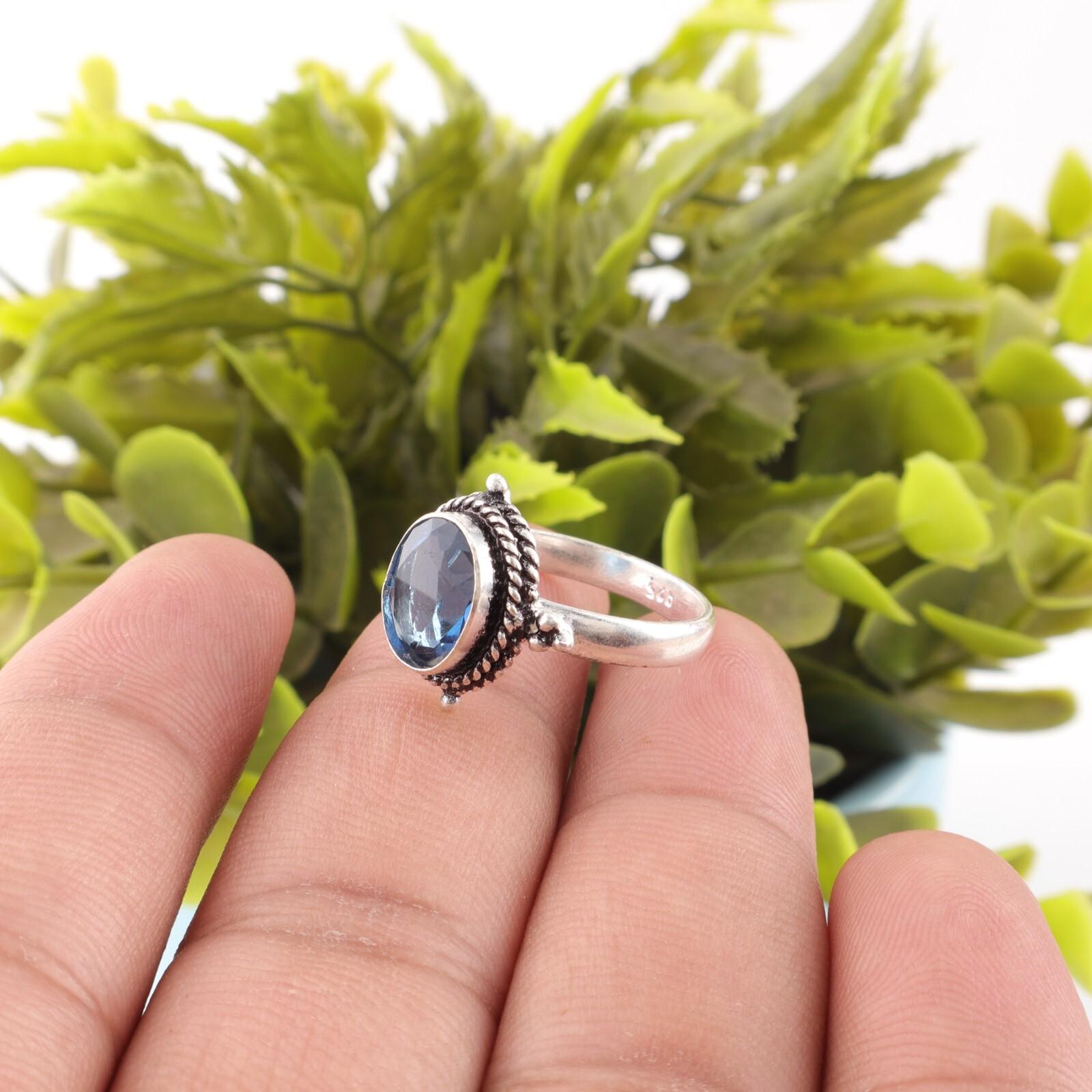 

Лондонский голубой топаз Драгоценный камень 925 Стерлинговое серебро Ювелирные изделия Ручная работа Обручальное кольцо RR-9-7 5.5