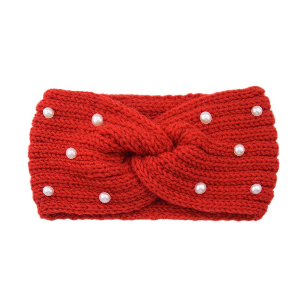 Women Wide Knitted Cross Pearl Headbands Autumn Winter New Warm Solid Hair Bands Ear Warmer Girls Elastic Sports Turban Headwrap