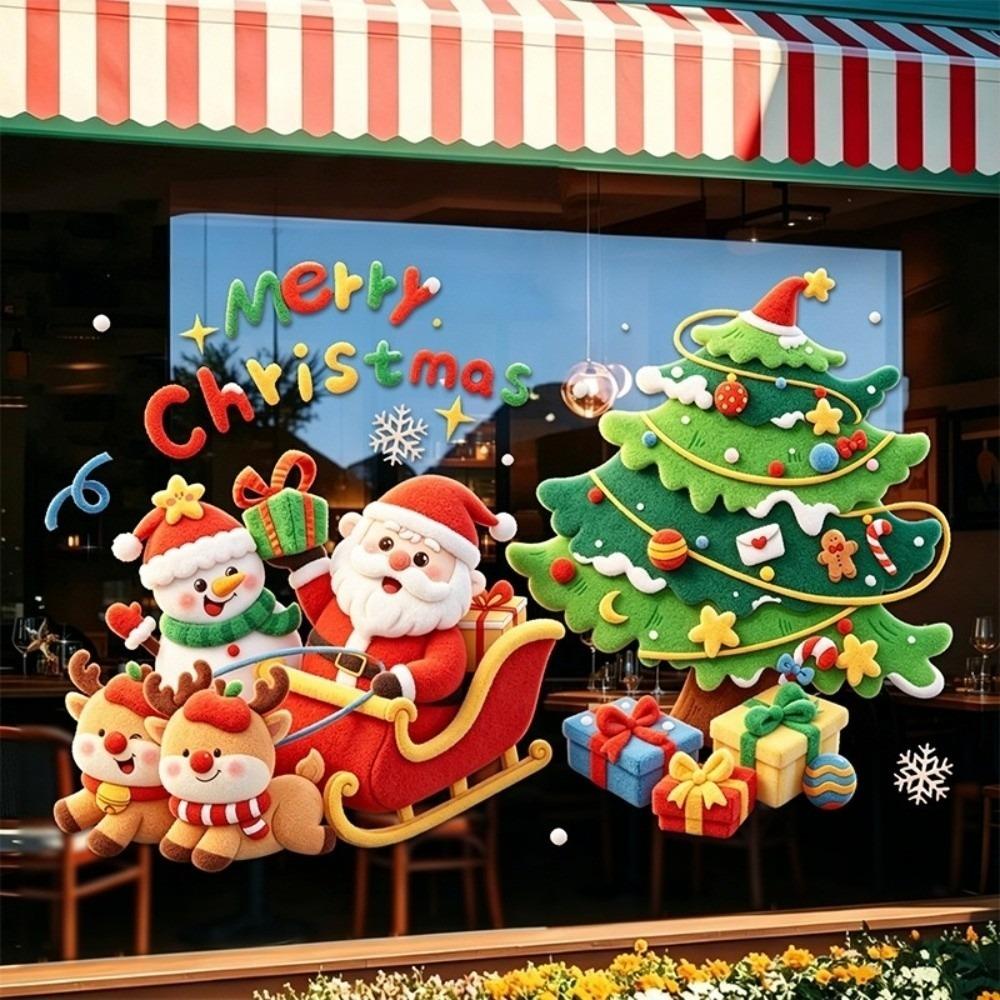 Waterproof Christmas Static Cling Decal DIY Xmas Party Door Stickers Festive Decorations
