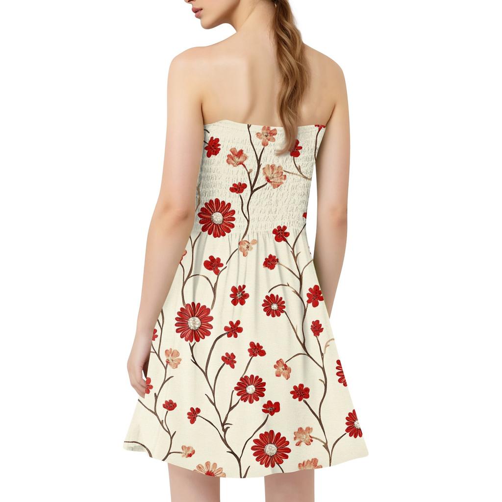 Damen Sommerkleider Mode Damen Casual Bandeau Blumendruck Ärmelloses Kleid