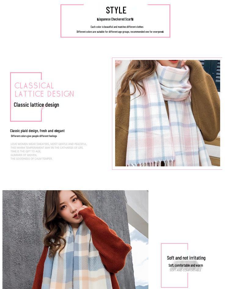 New Korean-Style Plaid Scarf: Warm, Thickened Autumn/Winter Shawl for Women & Students - Cute Internet Celebrity-Inspired Neck Warmer