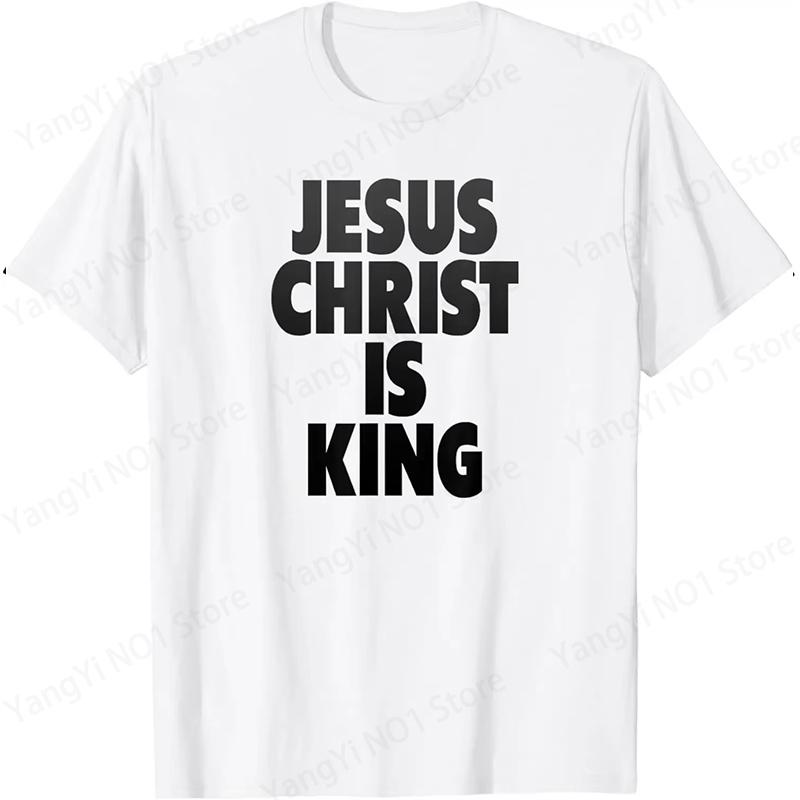 Christian Jesus Is King Design Crown T-Shirt Street Casual Couple Clothes T Shirts for Men Camisetas