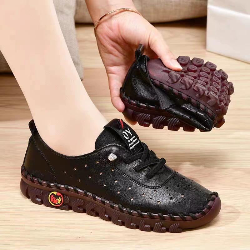 Sneakers Women Shoes Loafers Lace Up Leather Flat New Spring Casual Comfortable Mom Shoe