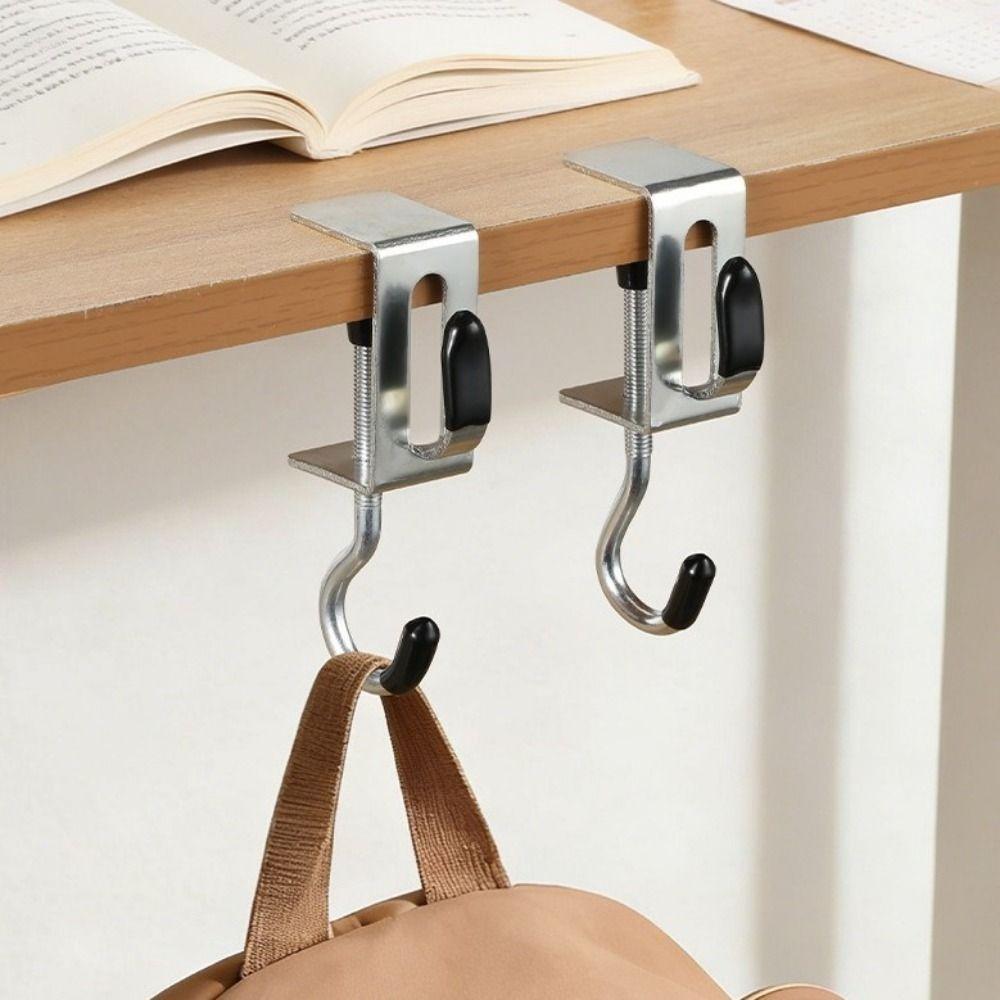 2PCS Punch-free Double Hook Backpack Hook Steel Table Side Backpack Rack  Dormitories