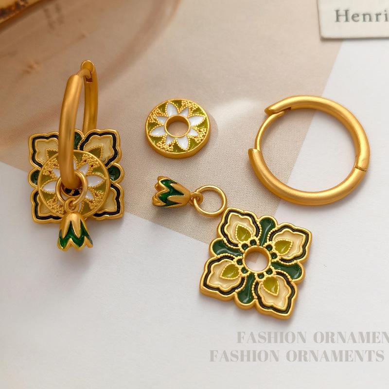 Malowane nauszne mankiety w stylu chińskim: Modne kolczyki color block z niszowym designem high-end