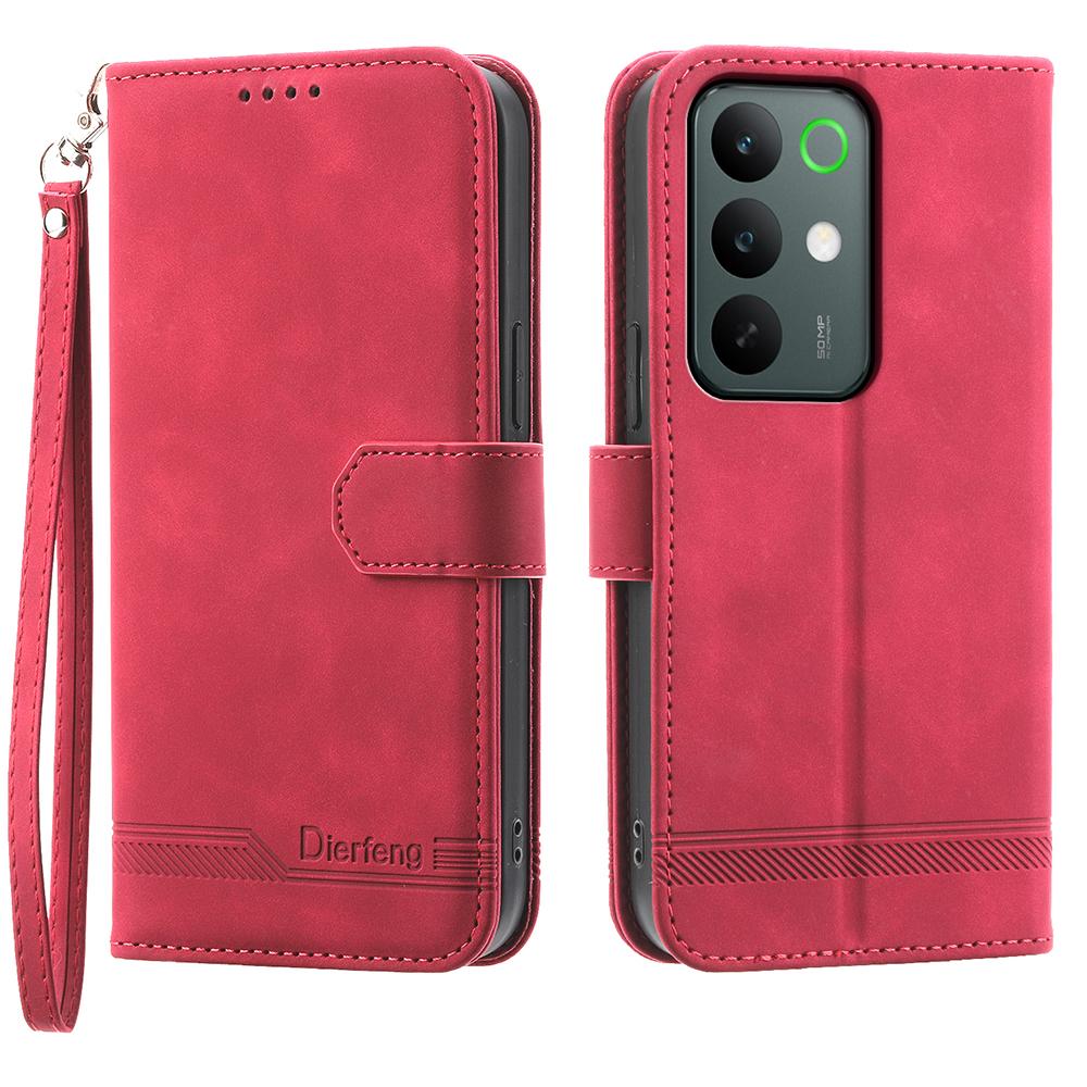 

DIERFENG DF-03 For Realme C85 Pro 4G Leather Case Lines Imprint Wallet Phone Cover with Wrist Strap
