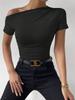 New Summer Slim Fit Ruffled Asymmetrical Short Sleeve T-Shirt Top